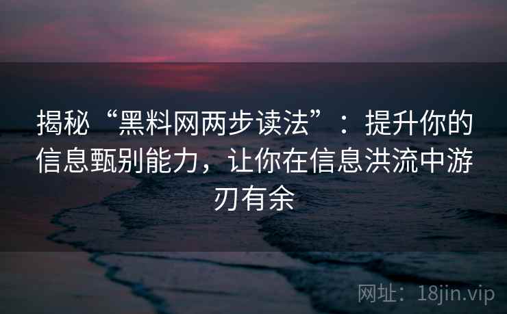 揭秘“黑料网两步读法”：提升你的信息甄别能力，让你在信息洪流中游刃有余